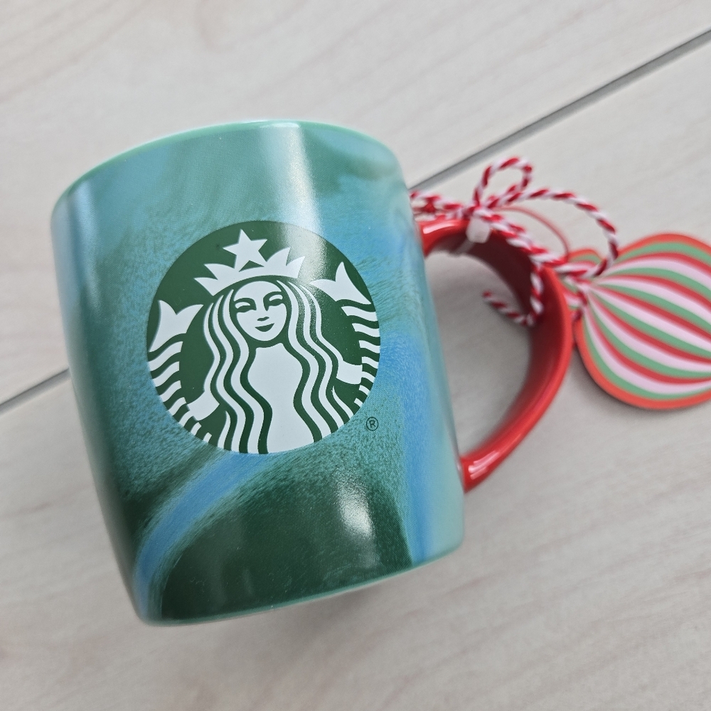 NWT Starbucks Coffee Mug Blue Green Swirl Red Handle 2024